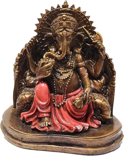 Vista 22 de Ganesha - Cabeza de elefante y cuerpo humano que elimina obstáculos del camino de uno, decoración de dormitorio, oficina en casa, estatua Rojo