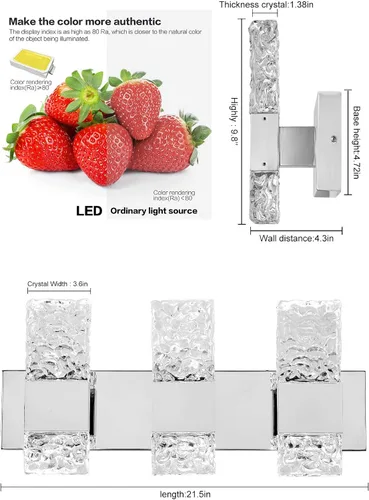 Vista 2 de Moderna lámpara LED para tocador de baño, acero inoxidable cromado, 3 lámparas de pared para iluminación de baño, Fuxture sobre espejo, 21.5