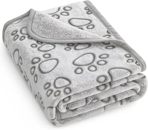 Vista 13 de Stuffed Manta Premium Suave para Perro Pequeña Beige, con Franela Beige Lindo Estampado de Huellas, 24 x 32 pulgadas, Manta para Gatos Suministros