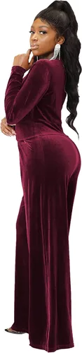 Vista 3 de LightlyKiss Women Casual Sexy V Neck Sparkly Jumpsuits Long Sleeve Onesie Loose Pants Party Clubwear with Belt