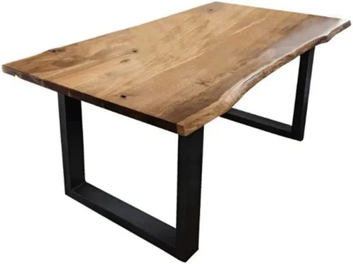 Vista 3 de LAKIQ Mesa de comedor industrial de madera maciza, rectangular, para cocina, comedor, sala de estar, mesa de centro con doble pedestal de metal