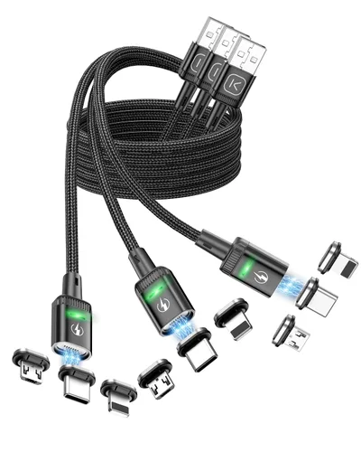 Vista 11 de Kuulaa Paquete de 3 cables de carga magnéticos, cable Lightning magnético, cargador de teléfono magnético de 3 A, carga rápida con puntas de carga 3