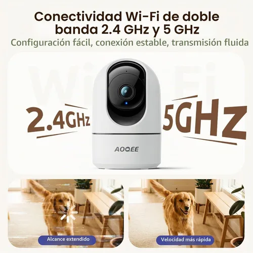 Vista 4 de AOQEE Cámaras 5G para seguridad en el hogar interior, monitor de mascotas