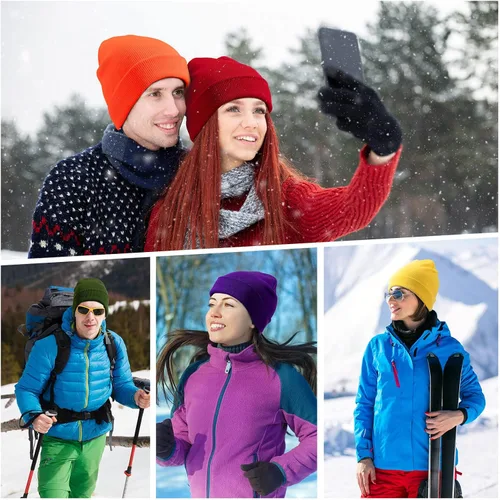 Vista 7 de FanVince Gorro térmico de invierno para hombre y mujer con puños gorro de punto de calavera regalos cálidos