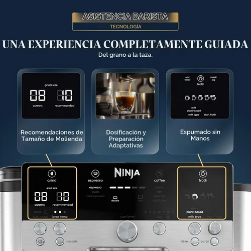 Vista 4 de Ninja Luxe Café Premier 3-in-1 Espresso Machine, Drip Coffee, & Cold Brew Molinillo incorporado, espumador de leche manos libres y manipulación