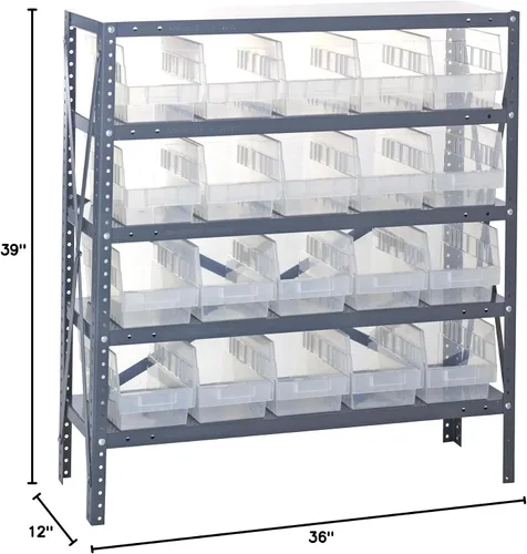 Vista 470 de Quantum QSBU-245BK Heavy Duty Shelving Unit with (7) Shelves and (24) QUS245 Black Bins for Garage Warehouse Storage Distribution 400 lb Load