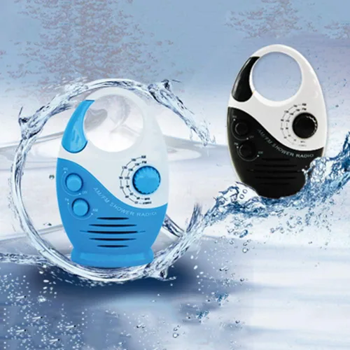 Vista 3 de Radio de ducha impermeable, radio AM/FM a prueba de salpicaduras con mango superior para uso en baño al aire libre - Altavoz integrado y volumen