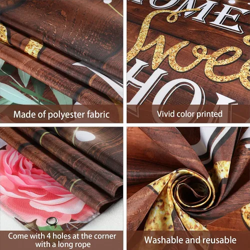 Vista 3 de Decoración de fiesta de inauguración de la casa, cartel de fondo de fotografía con luces brillantes, fondo de madera floral rosa, para cabina