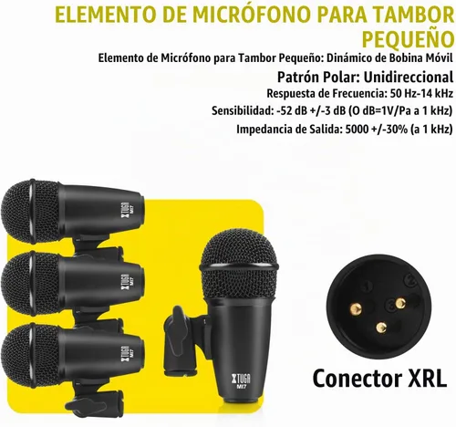 Vista 9 de XTUGA MI7 Kit de micrófono de tambor, 7 piezas de metal con cable dinámico