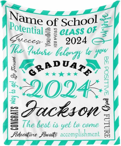 Vista 7 de Manta personalizada con nombre de graduados y escuela para un regalo único, manta personalizada de graduación de clase de 2024, manta suave, 30 x 40