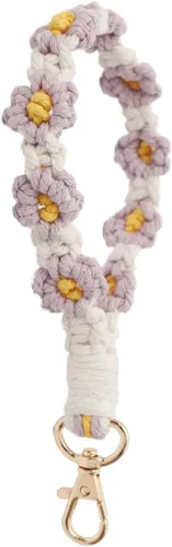 Vista 10 de Llavero de macramé bohemio hecho a mano con tejido de margarita