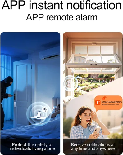 Vista 4 de Heiman Alarmas de Ventana y Puerta Cuando se Abren, Sensor de Timbre de Puerta WiFi, Sensor de Contacto para Seguridad del Hogar, Detector Magnético