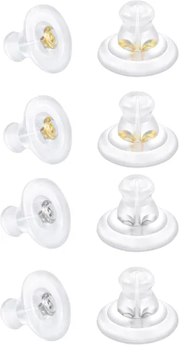 Vista 11 de Respaldos de Aretes, Respaldos de Aretes de Silicona de Oro 18K para Aretes de Botón/Orejas Caídas, Respaldos de Aretes con Cierre de Seguridad