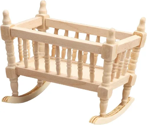 Vista 4 de Cuna de madera para muñecas de 1 a 12 escalas, modelo de casa, casa de muñecas en miniatura, cunas para casa de muñecas, moisés para jardín