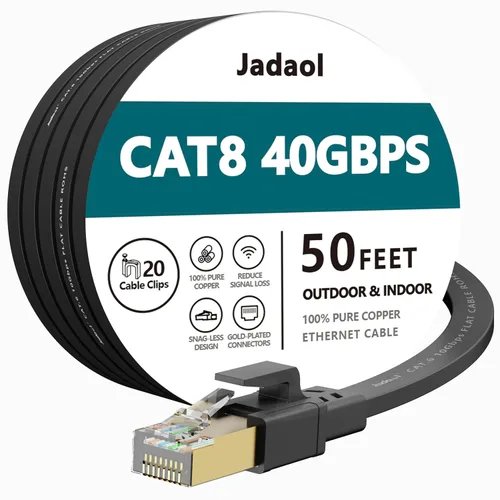Vista 7 de Jadaol Cable Ethernet Cat8 1.5 pies 40Gbps 2000MHz Cable LAN S/FTP plano