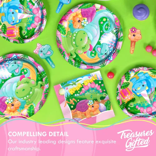 Vista 5 de Treasures Gifted Globo de dinosaurio para niña, paquete de 12, globos de látex de dinosaurio de 12 pulgadas, decoraciones de dinosaurio para niñas