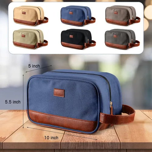 Vista 2 de Paterr 6 bolsas de aseo para hombre, para viajes, bodas, padrinos de boda, regalos de lona y cuero, bolsa de afeitar para padrinos de boda, regalos