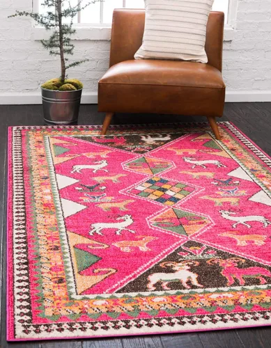Vista 10 de Unique Loom Sedona Collection Southwestern, borde, sobreteñida, animales, tribal, alfombra de área abstracta, 2 pies 2 pulgadas x 6 pies 7 pulgadas