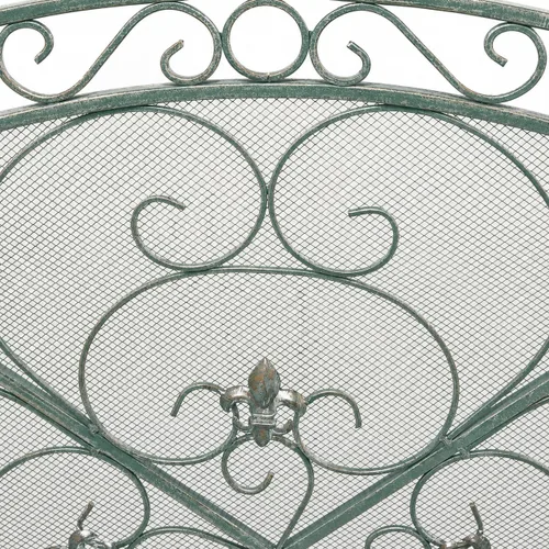 Vista 4 de Deco 79 Pantalla de metal para chimenea, plegable, arqueada, 3 paneles con detalles de flor de lis, 52 x 1 x 31 pulgadas, color negro