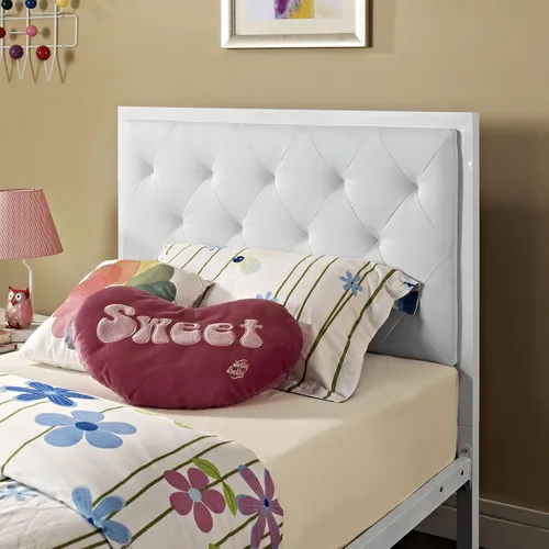 Vista 9 de Modway Mia - Base de cama de piel sintética copetuda, tamaño individual, color blanco y blanco