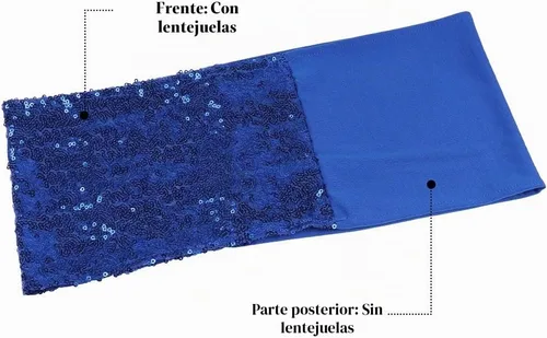 Vista 4 de Bandas elásticas de lentejuelas para silla de hotel, boda, recepción, fiesta, evento, decoración de silla de 4” x 16” Azul real