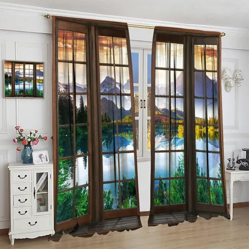 Vista 37 de Cortinas de paisaje, ventana 3D, primavera, bosque, vida silvestre, paisajes de naturaleza, dormitorio, sala de estar, cortinas térmicas opacas de 2