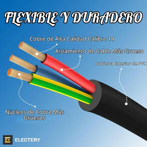 Vista 4 de Cable de extensión resistente de 3 pies, 14 AWG, 15 A, 125 V, 1875 W, enchufe plano de 3 puntas, certificación ETL, cable de extensión