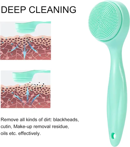 Vista 5 de Paquete de 2 cepillos exfoliantes de silicona para la cara, cepillo manual de limpieza facial manual, limpiador de puntos negros, cerdas suaves