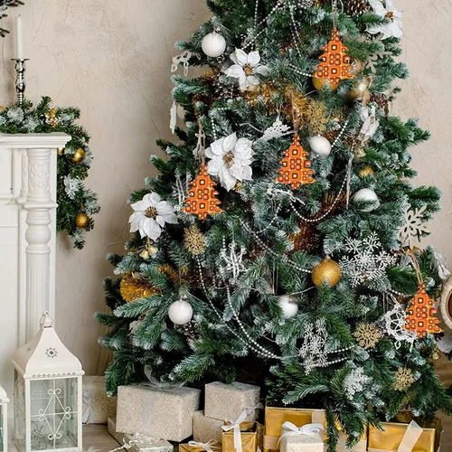 Vista 6 de 70s Retro Orange Geometry Wooden Christmas Ornaments with Twines Holiday Hanging Decorations Christmas Tree Shapes Wood Slice Ornaments for