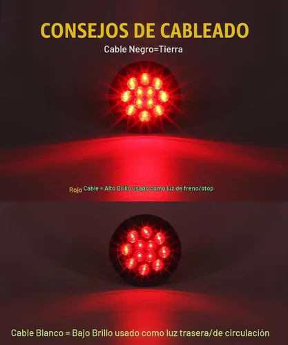 Vista 2 de Partsam 10 luces traseras LED redondas rojas de 3.9 in, 12 LED, montaje en brida de acero inoxidable, bisel cromado, resistente al agua, luces