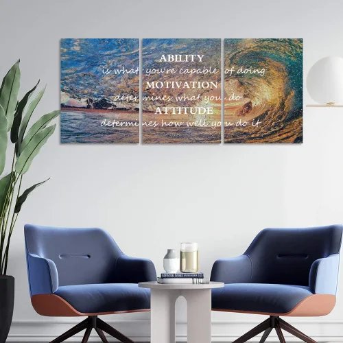 Vista 2 de Pósteres inspiradores motivacionales para pared, pintura en lienzo con diseño de salida del sol, mar azul, océano, paisaje natural, decoración