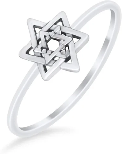 Vista 2 de Blue Apple Co. Star of David - Anillo de plata de ley 925 maciza, Plata de ley 925
