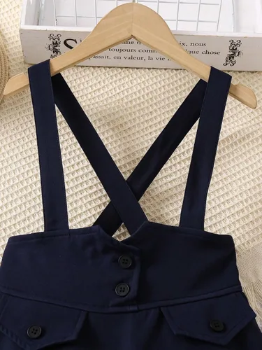 Vista 5 de Floerns Vestido de tirantes cruzados para niña, falda con solapa y tirantes cruzados
