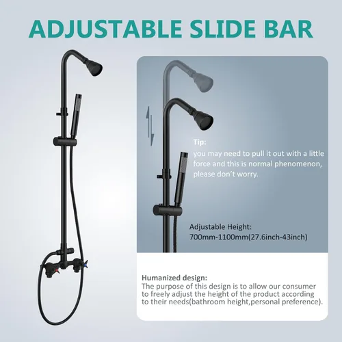 Vista 5 de Aolemi Kit de ducha para exteriores de montaje en pared, sistema de grifo de ducha para exteriores con rociador de mano, ducha expuesta central de 6