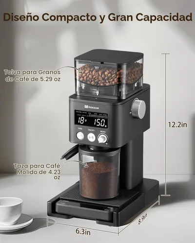 Vista 9 de MOKKOM Molinillo de café con rebabas cónicas con molienda ajustable para Negro