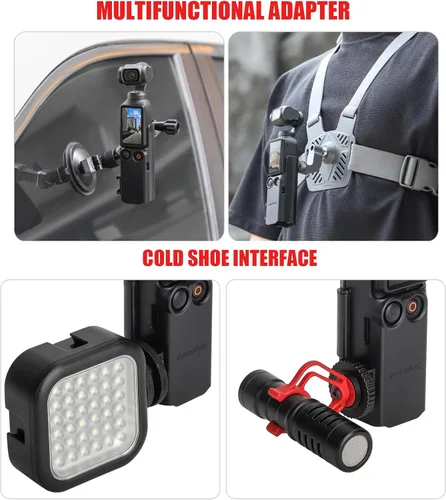 Vista 3 de Pocket3 Adaptador de extensión para DJI Osmo Pocket 3 Accesorios de manija de cámara Cold Shoe Expansion Mount Frame Mic Luz LED Trípode Correa