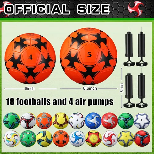 Vista 2 de Lunmon 18 pelotas de fútbol con 4 bombas, pelotas de fútbol deportivas, tamaño oficial, fútbol para interiores y exteriores, para niños