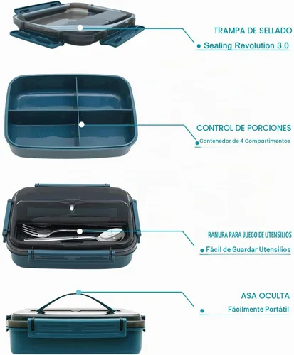 Vista 4 de MINCOCO Bento - Lonchera a prueba de derrames, ecológica, contenedor de almacenamiento de alimentos con una gran bolsa de almuerzo, tarro de salsa
