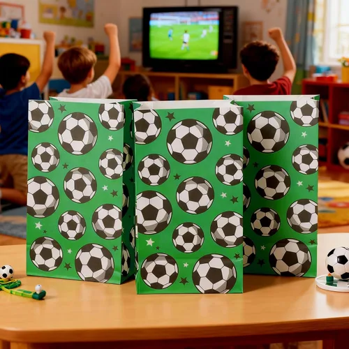 Vista 6 de Blulu Paquete de 30 bolsas de papel para fiesta de fútbol, bolsas de dulces para golosinas, regalo para fiestas temáticas de fútbol (verde)