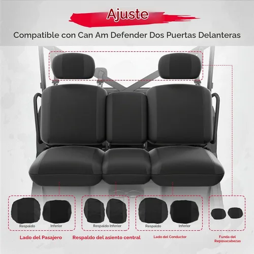 Vista 7 de Kemimoto Fundas de asiento UTV Negras, juego de fundas de asiento UTV impermeables y repelentes con funda para reposacabezas, compatibles con Can Am