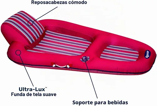 Vista 6 de Aqua Luxury Water Pool Lounge – Extra Large – Inflatable Pool Floats for Adults with Headrest, Backrest, Footrest & Cupholder – Multiple