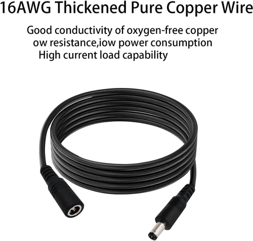 Vista 2 de Cable de extensión de alimentación CC de 16 AWG de 0.217 in x 0.083 in macho a hembra, cable de conexión para cámara de vigilancia CCTV, panel