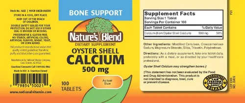 Vista 2 de Nature's Blend Calcio de concha de ostra 500 mg 100 tabletas (1683)