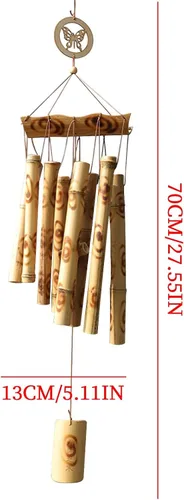 Vista 7 de Campanillas de viento de bambú hechas a mano de 27 pulgadas para exteriores, campanillas de viento de madera, decoración del hogar para exteriores e