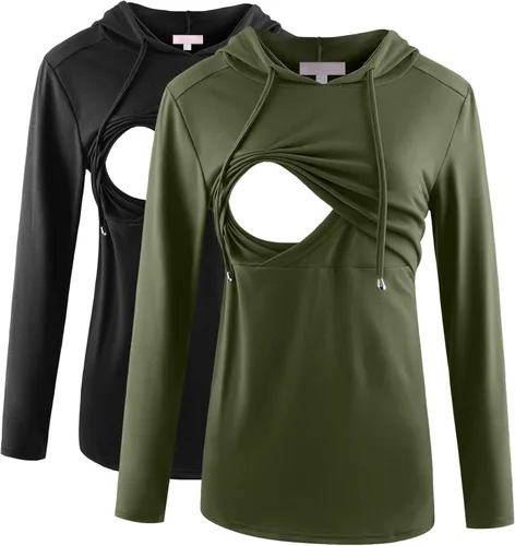 Vista 54 de Bhome Camisa de lactancia de manga larga con capucha para lactancia materna