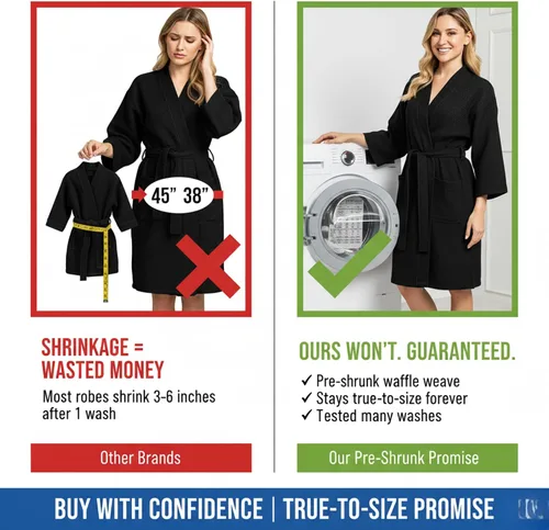 Vista 5 de Lotus Linen Women’s Lightweight Waffle Spa Robes – Soft Cotton Knee Length Bathrobe, Personalized Bridesmaids Robe Negro