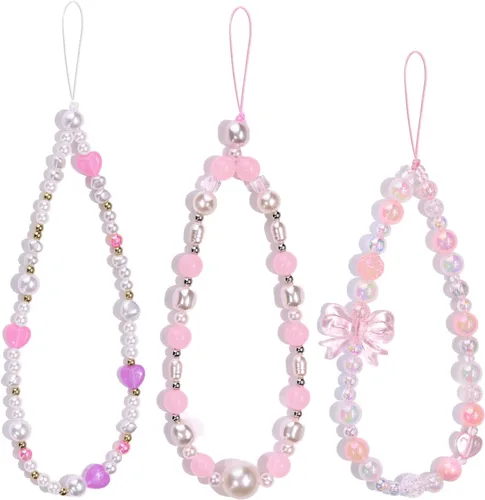 Vista 14 de 4 piezas de lindos encantos para teléfono con estilo Y2K, correa de muñeca para celular con cuentas brillantes, oso, cruz, corazón, accesorios