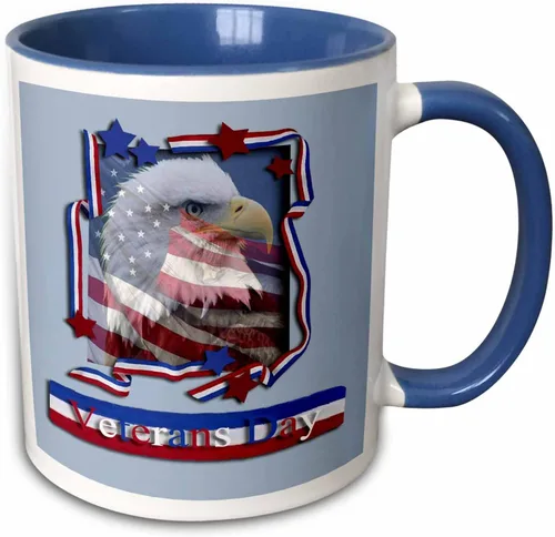 Vista 9 de 3dRose Veterans Day Patriotic Eagle 11oz Two-Tone Black Mug