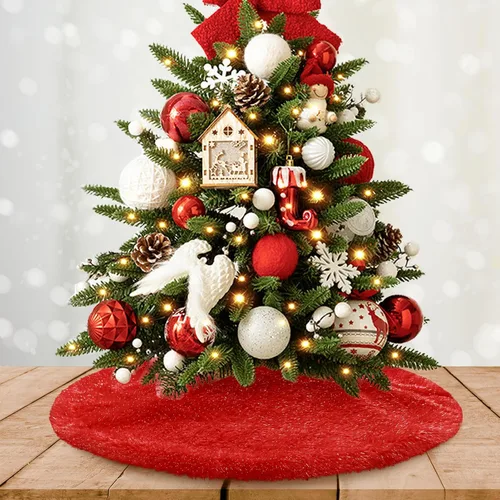 Vista 43 de Falda de Árbol de Navidad de 24 Pulgadas - Falda de Árbol de Piel Sintética Esponjosa Beige Blanca, Decoración Navideña de Felpa de Color Toka