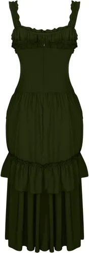 Vista 4 de Vestidos góticos para mujer, con volantes, tirantes delgados, vestido punk con corsé, vestido largo de graduación, vestido de cóctel escalonado